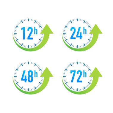 12, 24, 48, 72 saat saat oku. İş zamanı etkisi ya da teslimat zamanı. Vektör stok illüstrasyonu.