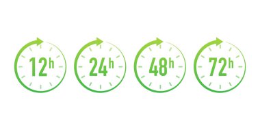 12, 24, 48, 72 saat saat oku. İş zamanı etkisi ya da teslimat zamanı. Vektör stok illüstrasyonu.