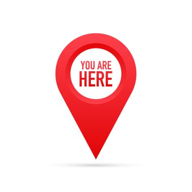 Red You Are Here Location Pointer Pin. Vector stock illustration. clipart