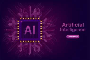 Yapay Zeka İniş sayfası. Firar bayrağı. Derin öğrenme konsepti için web sitesi şablonu. Vektör stok illüstrasyonu.