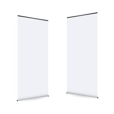Boş rulo pankart görüntüsü. Pankart standını açın. Vektör stok illüstrasyonu.