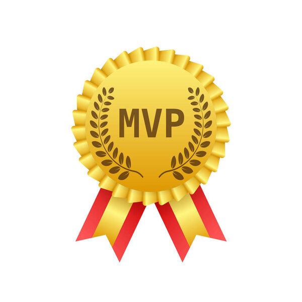 MVP gold medal award on white background. Vector stock illustration.