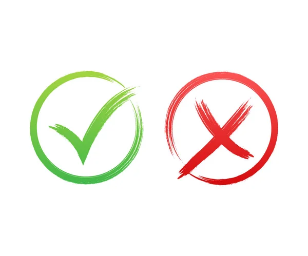 Tik a křížové značky. Zelená zaškrtnutí OK a červená ikona X. Symboly ANO a NE tlačítko pro hlasování. Obrázek vektorové populace. — Stockový vektor