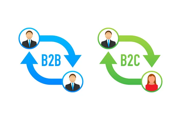 B2b och B2c ikonen, business to business idé och business to client. Illustration av vektorbeståndet. — Stock vektor