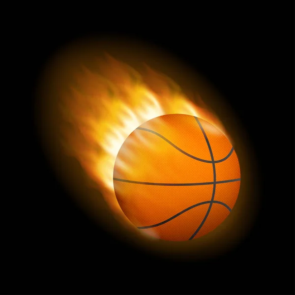 Fuego quemando baloncesto con fondo negro. Ilustración de stock vectorial . — Vector de stock