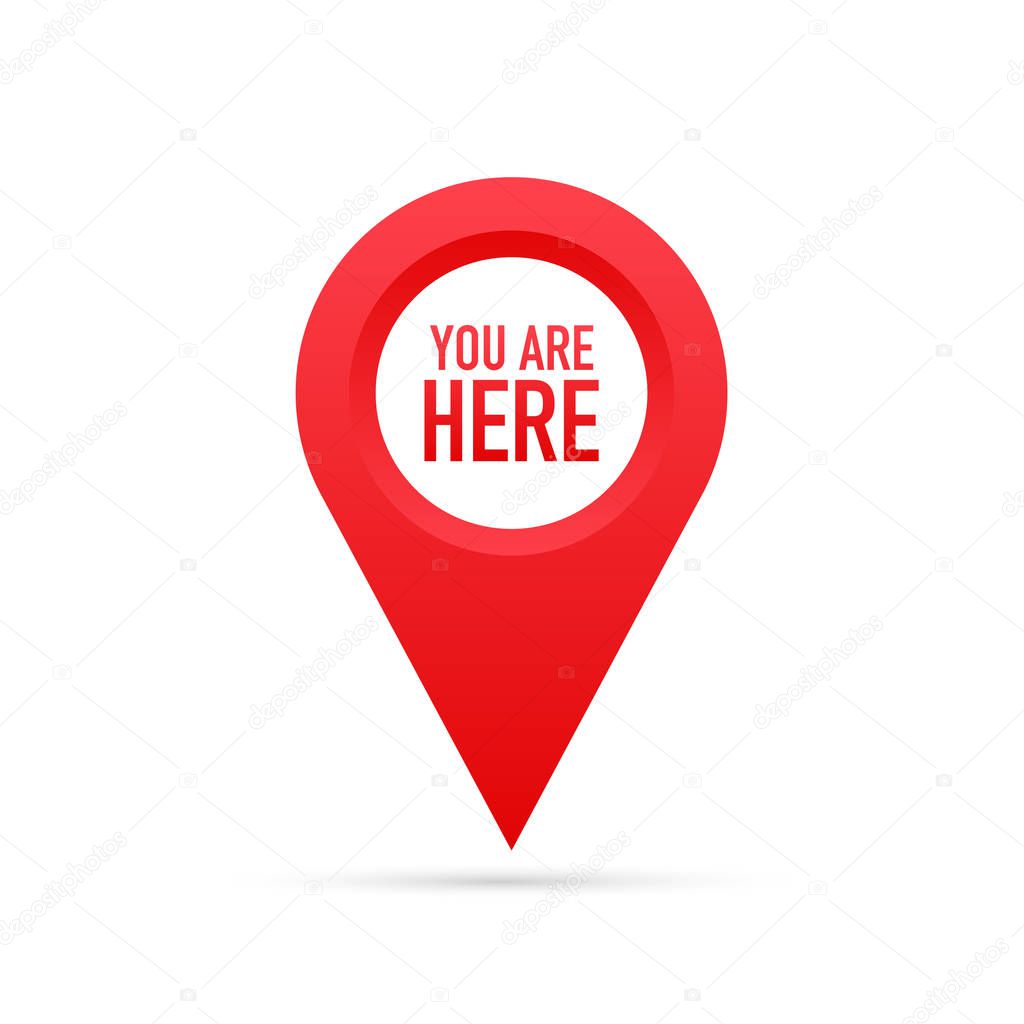 Red You Are Here Location Pointer Pin. Vector stock illustration.