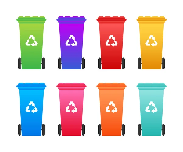 Establecer papeleras de reciclaje para basura y basura aislada sobre fondo blanco. Concepto de gestión de residuos . — Vector de stock