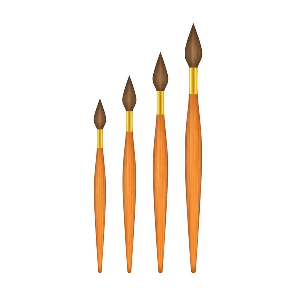 Realistic Artist Paintbrushes Set. Fan, Angle Brush. Vector stock illustartion. — Stock Vector