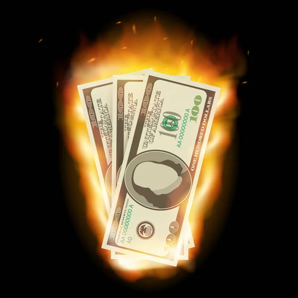 Сожжение доллара на черном фоне для дизайна. Векторная иллюстрация . — стоковый вектор