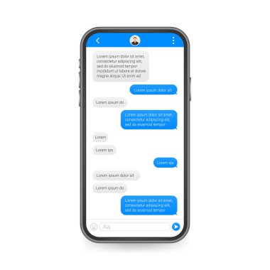 Diyalog penceresiyle Sohbet Arayüzü Uygulaması. Temiz Mobil Kullanım Tasarımı Konsepti. SMS Messenger. Vektör stok illüstrasyonu.