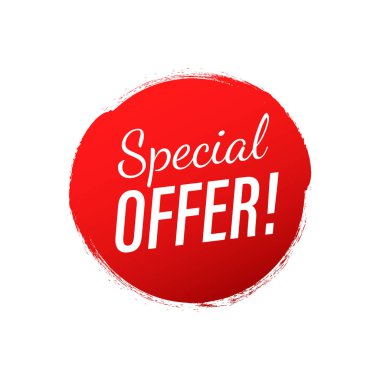 Özel teklif grunge tarzı kırmızı renkli. İndirim etiketi. Vektör stok illüstrasyonu.