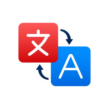 Çevrimiçi tercüman konsepti. Çevirmen simgesi. Vektör stok illüstrasyonu.