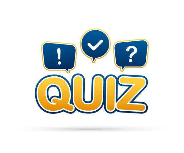 Λογότυπο Quiz με σύμβολα φούσκα ομιλία, έννοια του ερωτηματολογίου δείχνουν τραγουδούν, κουίζ κουμπί, διαγωνισμό ερώτηση. Εικονογράφηση διανύσματος — Διανυσματικό Αρχείο