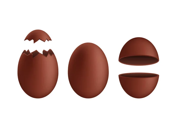 Huevos de chocolate realistas. Cáscara de huevo rota y explotada. Bueno para el diseño de Pascua. Ilustración de stock vectorial . — Vector de stock