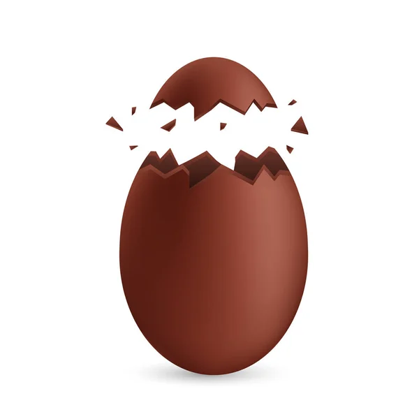 Reális csokitojás. Törött, felrobbant tojáshéj. Jó a húsvéti tervezéshez. Vektorállomány illusztrációja. — Stock Vector