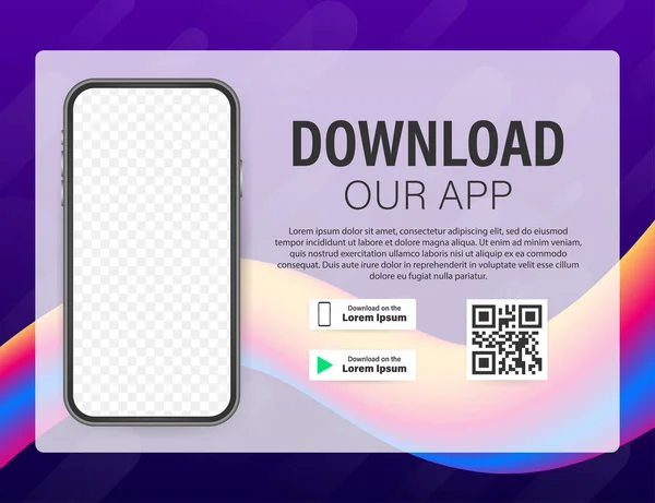 Download de pagina van de mobiele app. Lege smartphone op het scherm voor uw app. App downloaden. Voorraadillustratie van vectoren — Stockvector