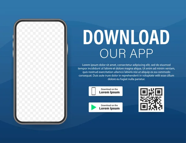 Scarica la pagina dell'app mobile. Smartphone a schermo vuoto per te app. Scarica app. Illustrazione dello stock vettoriale — Vettoriale Stock