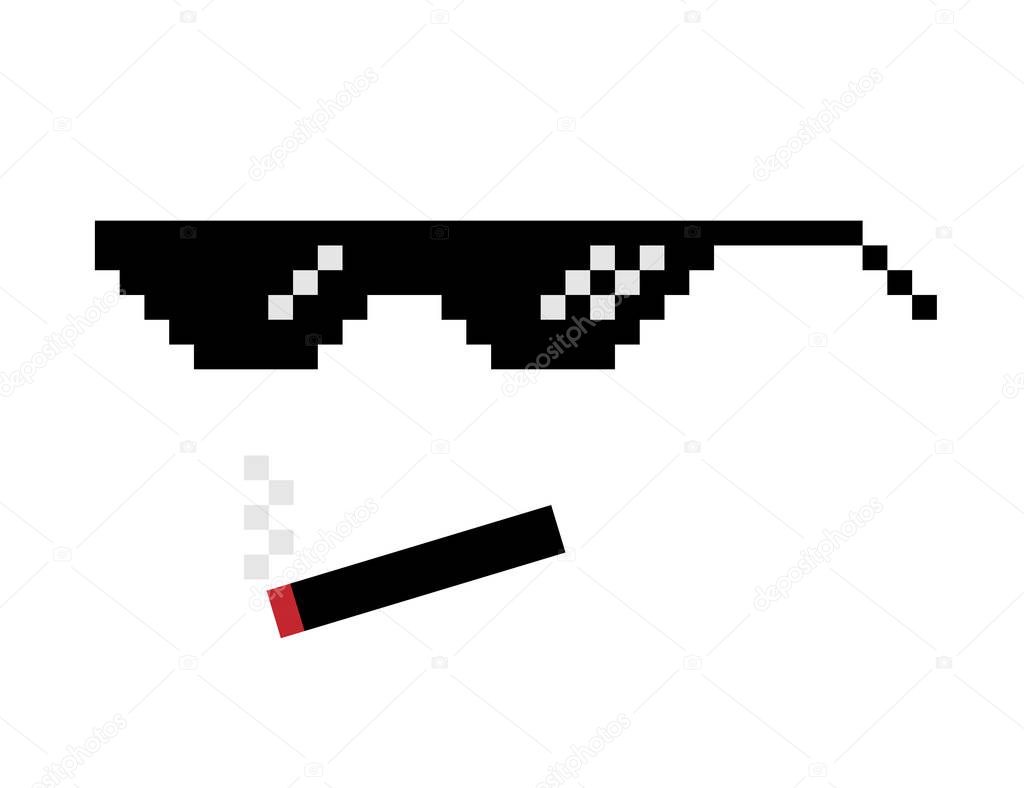Pixel glasses in art style 8-bit. Thug life. Internet meme. Vector stock illustration