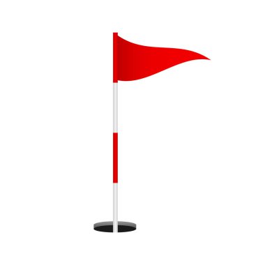 Beyaz arka planda kırmızı golf bayrağı. Vektör stok illüstrasyonu