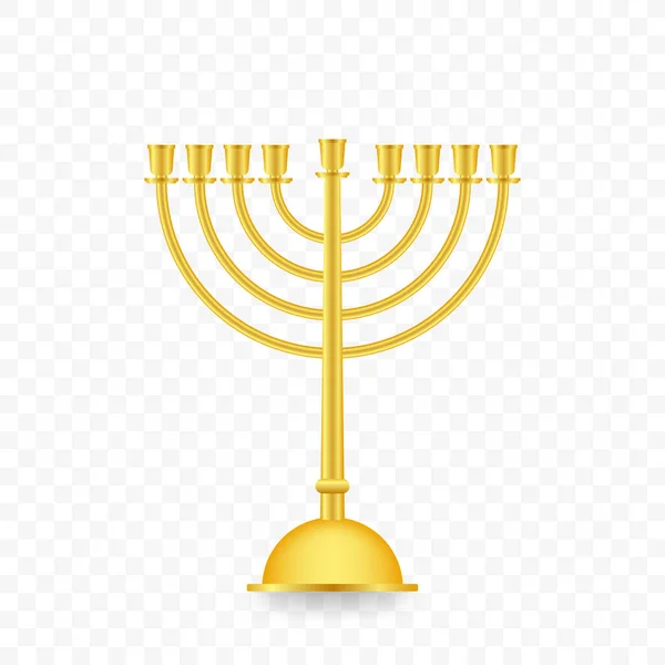 Realistic Gold Hanukkah menorah ícone no fundo branco. Estoque do vetor Ilustração —  Vetores de Stock