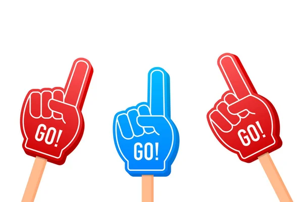 Καρτούν Fan Foam Γάντια Χρώμα στα χέρια. Χέρι επάνω με Go. Εικονογράφηση διανύσματος. — Διανυσματικό Αρχείο
