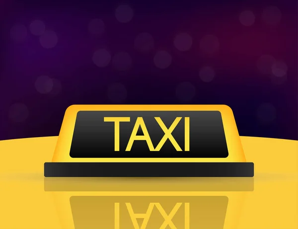 밤에 노란 택시 지붕 표지판이야. 벡터 주식 삽화. — 스톡 벡터