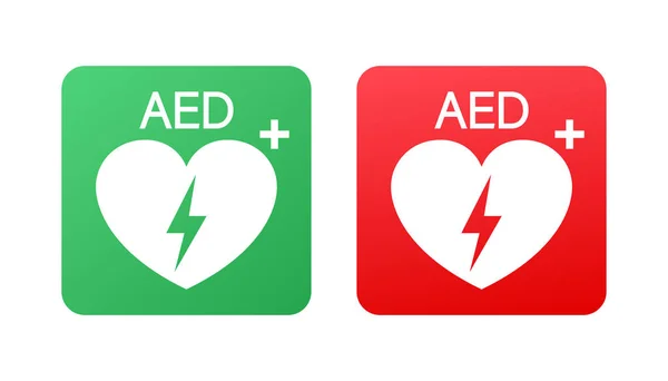 Eerste hulp defibrillator teken. Wit hart icoon en wit kruis icoon. Voorraadillustratie van vectoren. — Stockvector