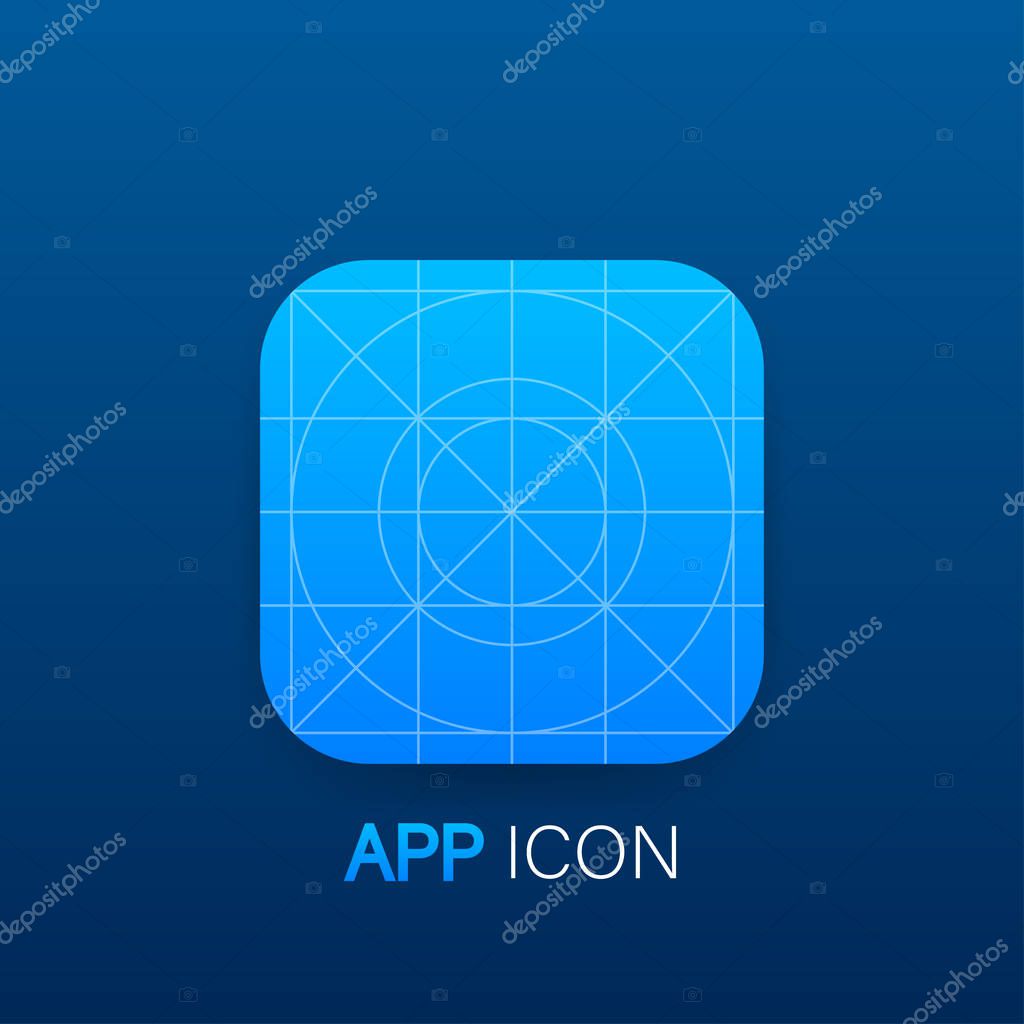 Blank icon or button of the app for web and mobile systems. Template application sign with guidelines. Vector stock illustration