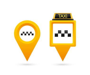 Set taxi icon. Map pin with taxi checks sign. Vector stock illustration clipart