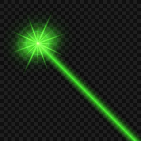 Abstraktní Zelený Laserový Paprsek Izolované Průhledném Černém Pozadí Obrázek Vektorové — Stockový vektor