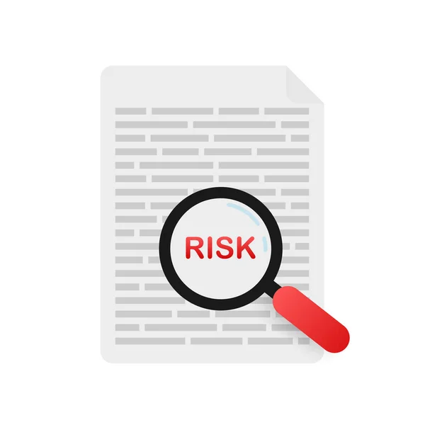 リスク管理アイコン リスクワードと拡大ガラス シンボル チャート ベクターストックイラスト — ストックベクタ