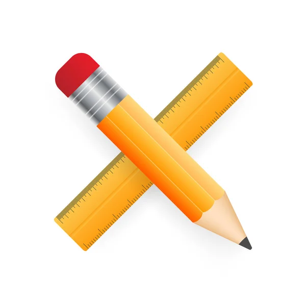 Lineal Und Bleistift Auf Weißem Hintergrund Vektoraktiendarstellung — Stockvektor