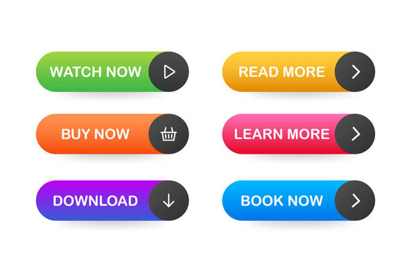 Набор векторных современных модных плоских кнопок. Различные цвета основных форм
