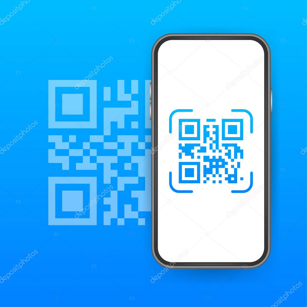 Scan QR code to Mobile Phone. Electronic, digital technology, barcode. Vector stock illustration