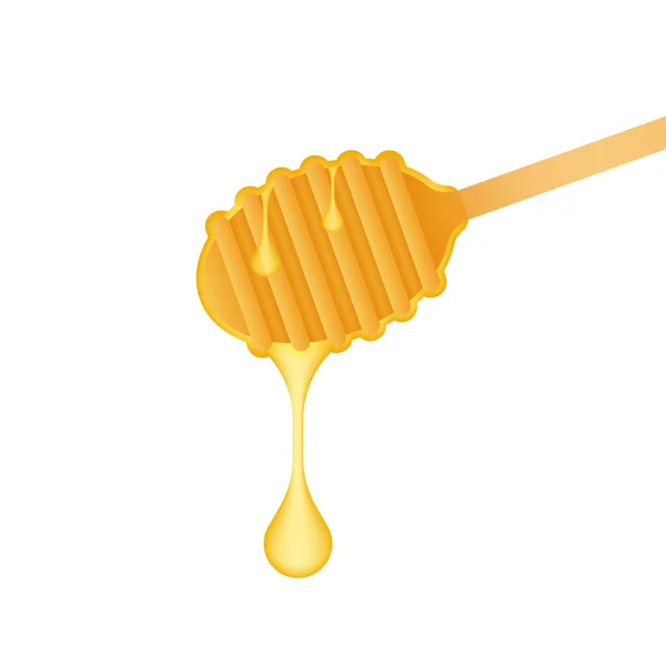 Cucchiaio Legno Dolcezza Liquida Honey Dipper Illustrazione Dello Stock Vettoriale — Vettoriale Stock