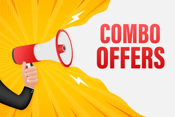 Hand Holding Megaphone with combo offers. Megaphone banner. Web design. Vector stock illustration