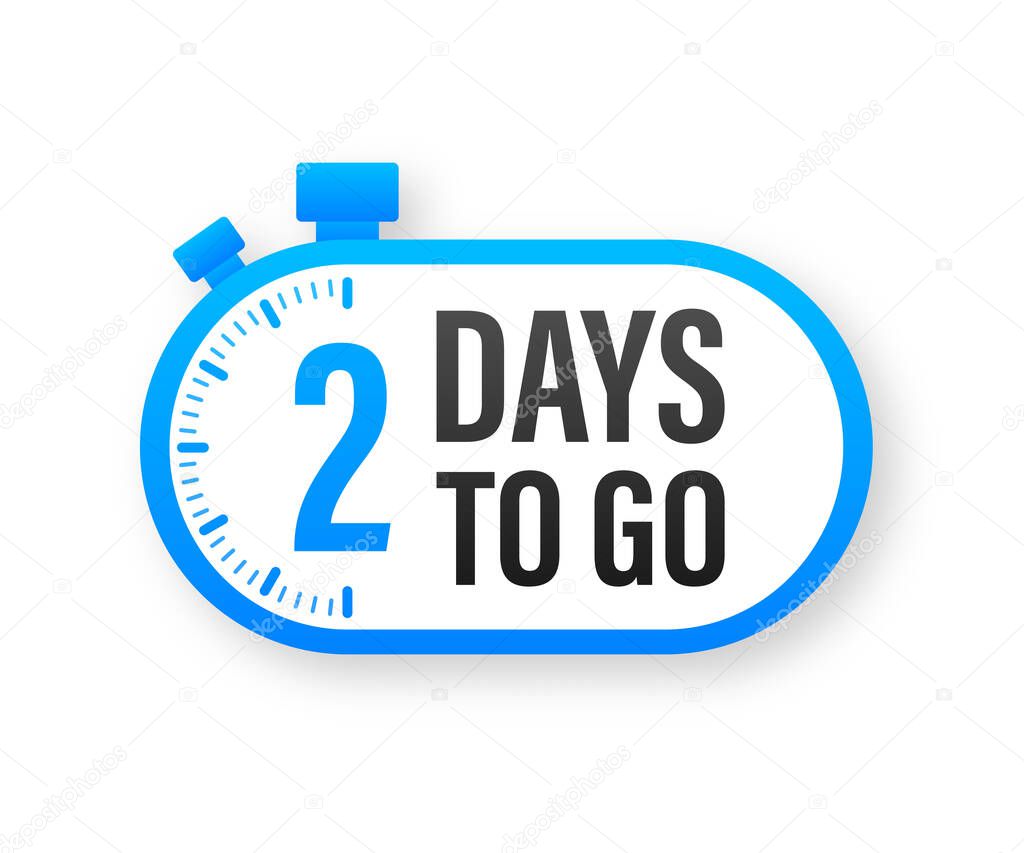 2 Days to go. Countdown timer. Clock icon. Time icon. Count time sale. Vector stock illustration