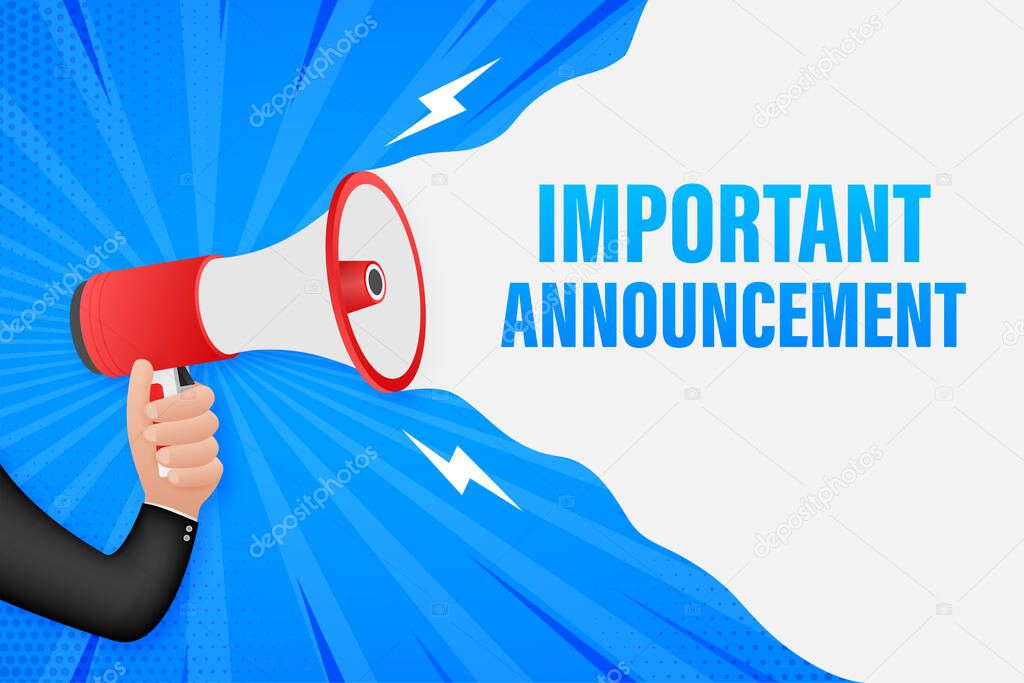 Hand Holding Megaphone with important announcement. Megaphone banner. Web design. Vector stock illustration