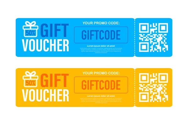 Template Red Blue Gift Card Vector Gift Voucher Coupon Code — Stock Vector