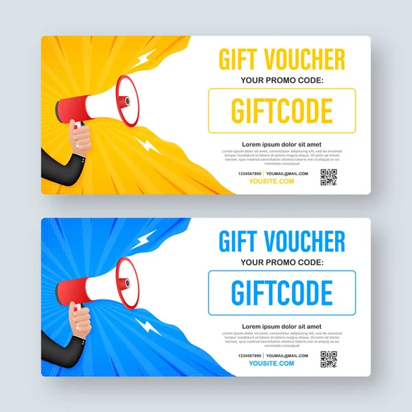 빨간색 파란색 카드에요 Vector Gift Voucher Coupon Code 약자이다 바우처를 — 스톡 벡터