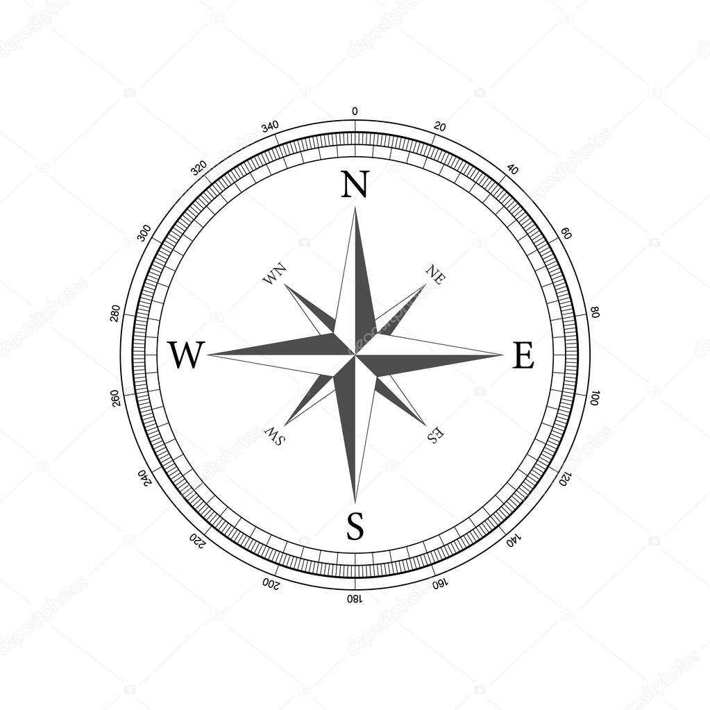 Compass on white background. Flat vector navigation symbol. Vector stock illustration