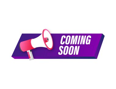 Megafon etiketi yakında geliyor. Megafon bayrağı. Web tasarımı. Vektör stok illüstrasyonu