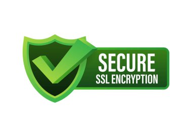 Beyaz arkaplanda izole edilmiş güvenli bağlantı ikonu vektör çizimi, yassı biçimli ssl kalkan simgeleri