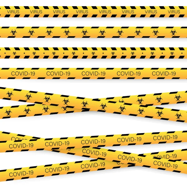 Żółte Linie Koronawirusów Podpisz Ostrożność Koronawirus Symbol Zagrożenia Zapobieganie Koronawirusom — Wektor stockowy