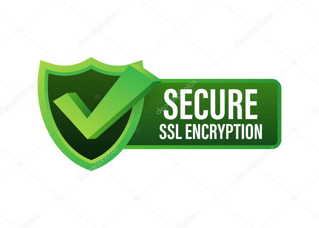 Secure connection icon vector illustration isolated on white background, flat style secured ssl shield symbols