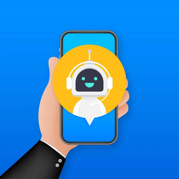 Chat Bot Korzystanie Smartfonie Robot Virtual Assistance Website Lub Aplikacje — Wektor stockowy