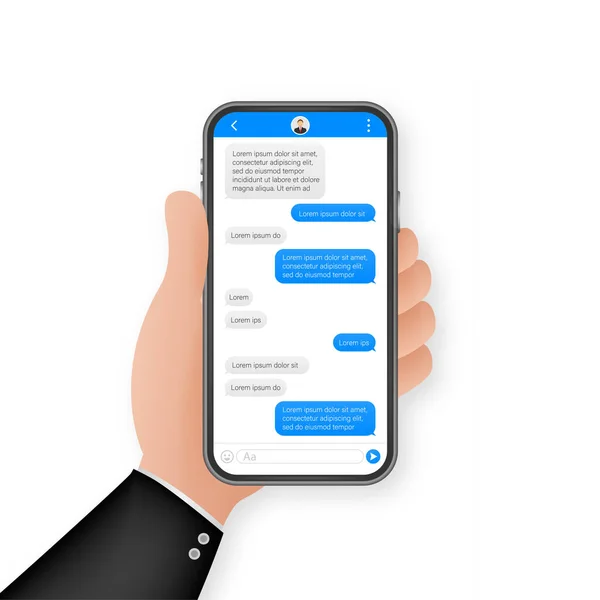 聊天接口应用程序与对话窗口 清洁移动用户界面设计概念 Sms Messenger 矢量存量说明 — 图库矢量图片