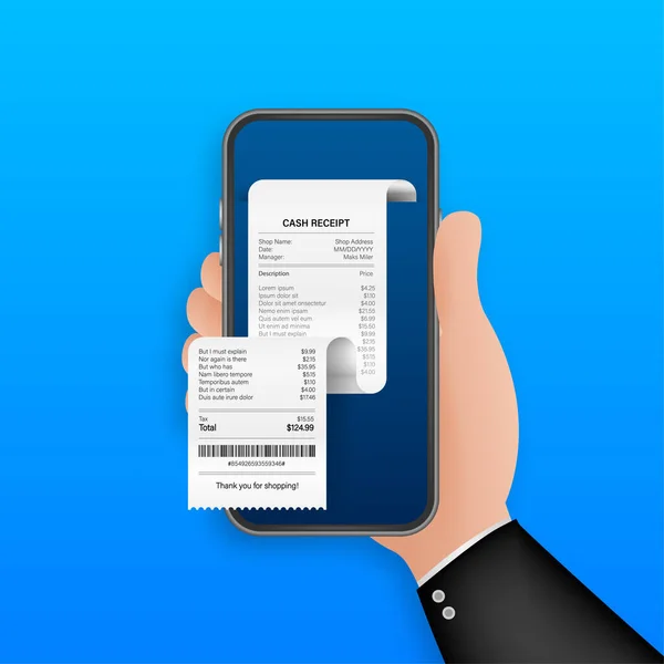 Receipt Smartphone Screen Pay Tax Online Receipt Business Card Mobile — Stock Vector