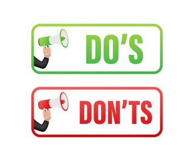 Dos and Donts iyi mi kötü mü sever. düz, basit, başparmak yukarı sembolü, minimal yuvarlak logotip element, beyaz üzerine izole grafik tasarımı ayarladı. Vektör stok illüstrasyonu