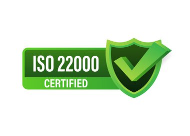 ISO 22000 sertifikalı rozet, ikon. Sertifika damgası. Düz tasarım vektörü